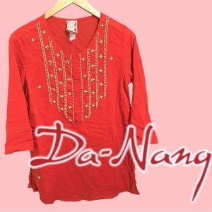 NWT Da-Nang Hand Beaded Tunic in Scarlet Red. Size Small. 🌹